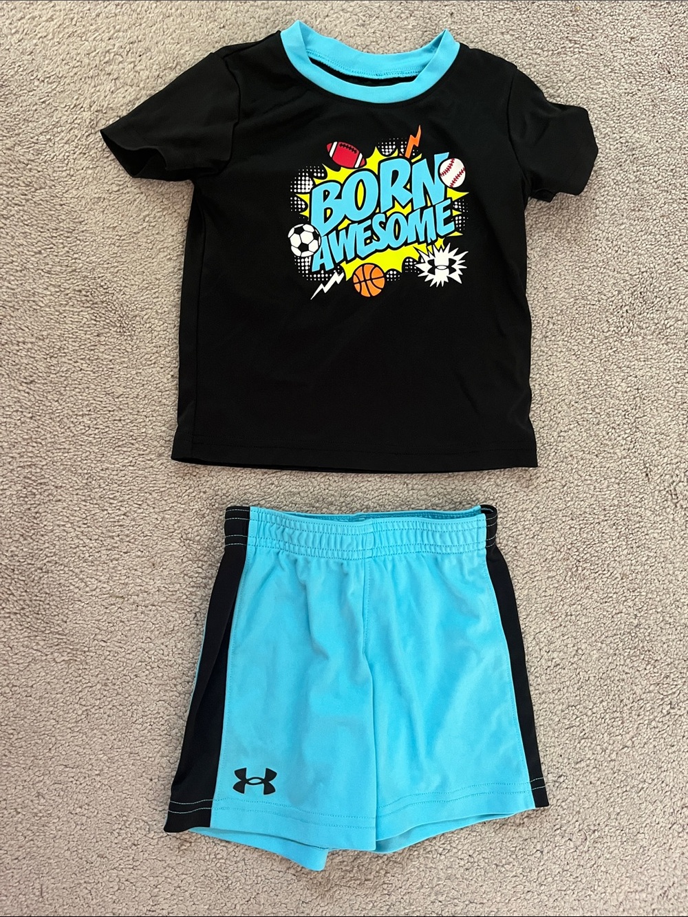 Under Armour Black & Light Blue "Born Awesome" Kids Athletic Short Set